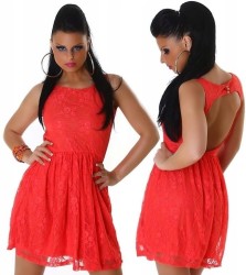 Rozkloszowana sukienka Odkryte plecy Koronka N7