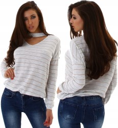 Popielaty delikatny sweter z chokerem 7/21